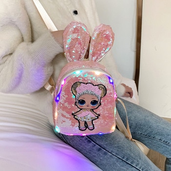 2020 new LOL surprise doll backpack female student fashion LED colorful lights outdoor sequins small backpack