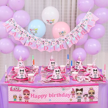 LOL surprise dolls Birthday Party theme Decoration Supplies Holiday Cup Plate Spoon Cake Stand Activity Event Kids Gifts