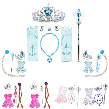 Princess Accessories Anna Elsas Accessories Set Snow Queen Magic Wand Crown Necklace Princess Gloves Kids Girl Party Accessories