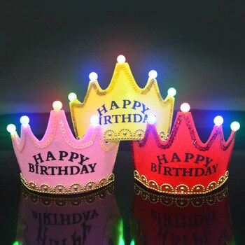 Kids Party Toys Happy Birthday Hat Led Flashing Crown Toys for Children Hats 0-3 Years Headgear Baby Girls Boys Gift