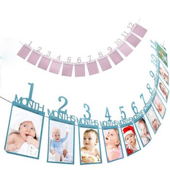 1-12 Months Baby Photo Folder Kids Birthday Theme Party Decorations Toys Photo Banner Monthly Photo Wall Home Decoration Banner