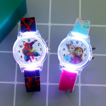 New Super Hero Cartoon Flash Light Kids Watches for Girls Boys Rubber Strap Cute Princess Children Watches Clock reloj infantil